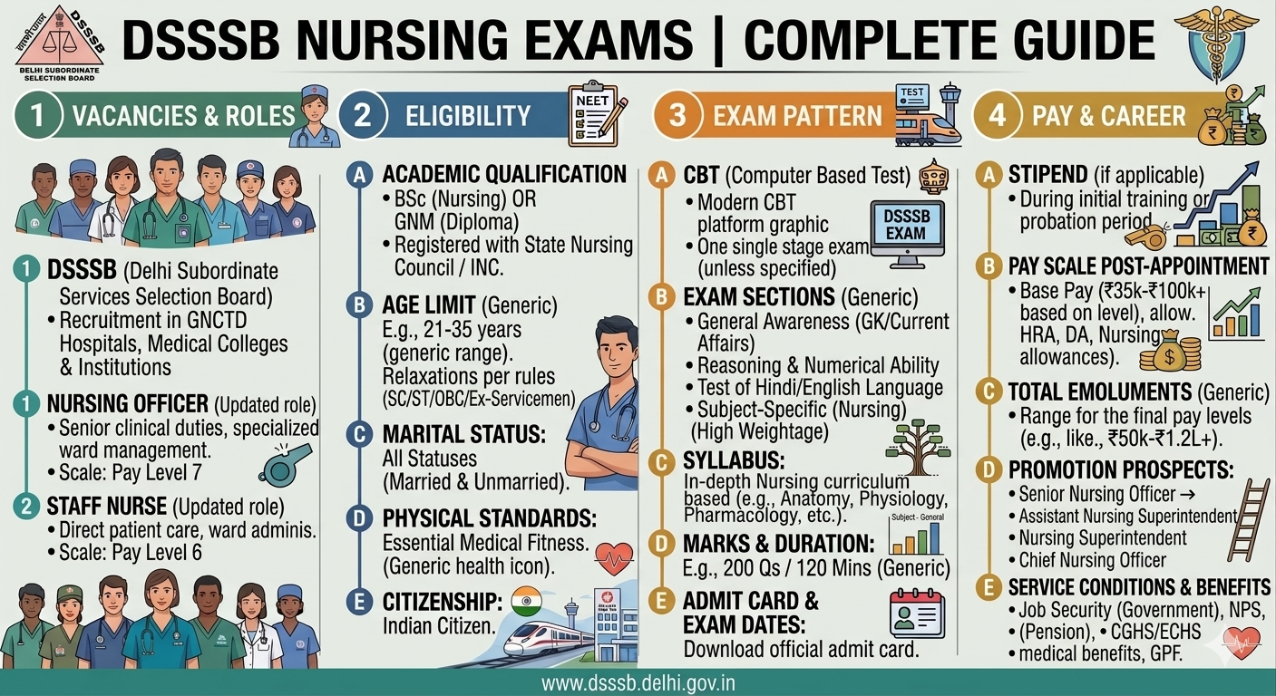 DSSSB nursing exam complete guide nursing offficer, staff nurse,